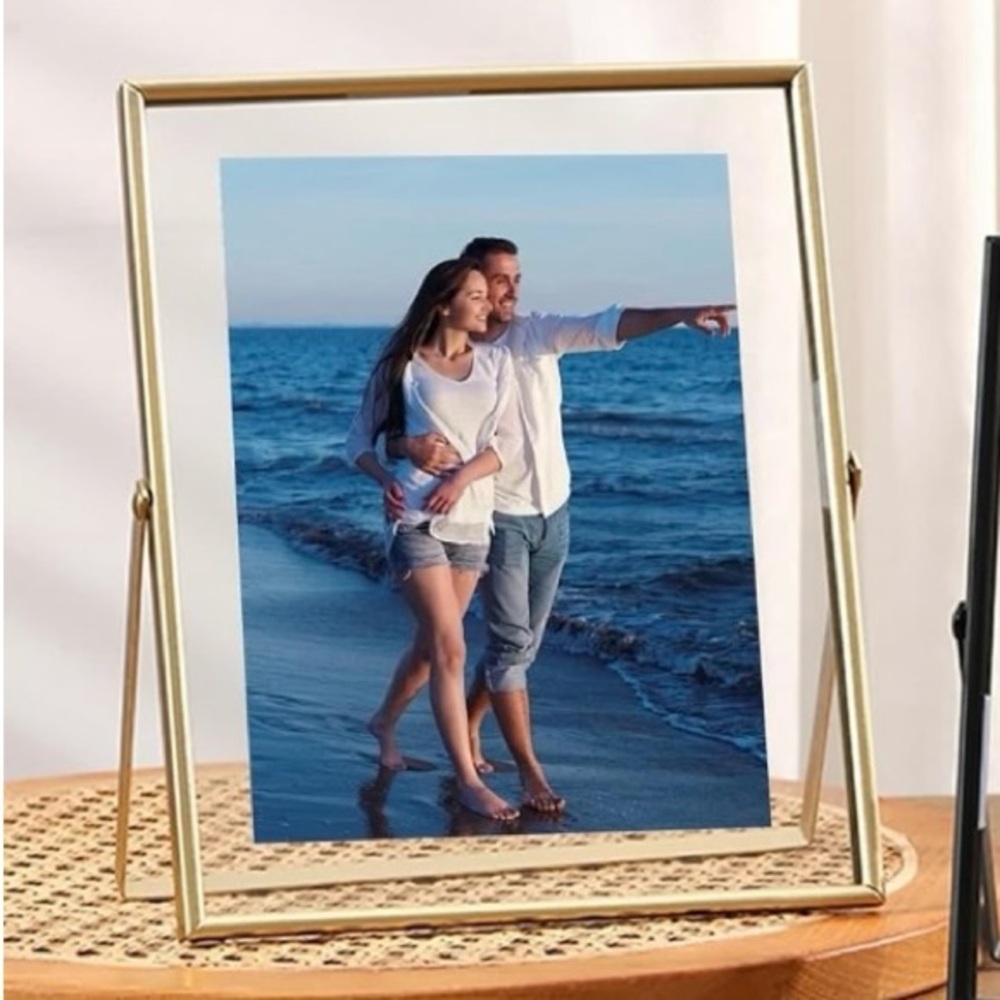8X10 Photo Frame Gold, Tabletop Wedding Photo Frame Metal Tempered Glass